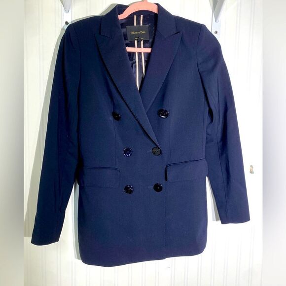 Massimo Dutti Double-Breasted Blue Blazer, Sz 2 - Picture 1 of 5